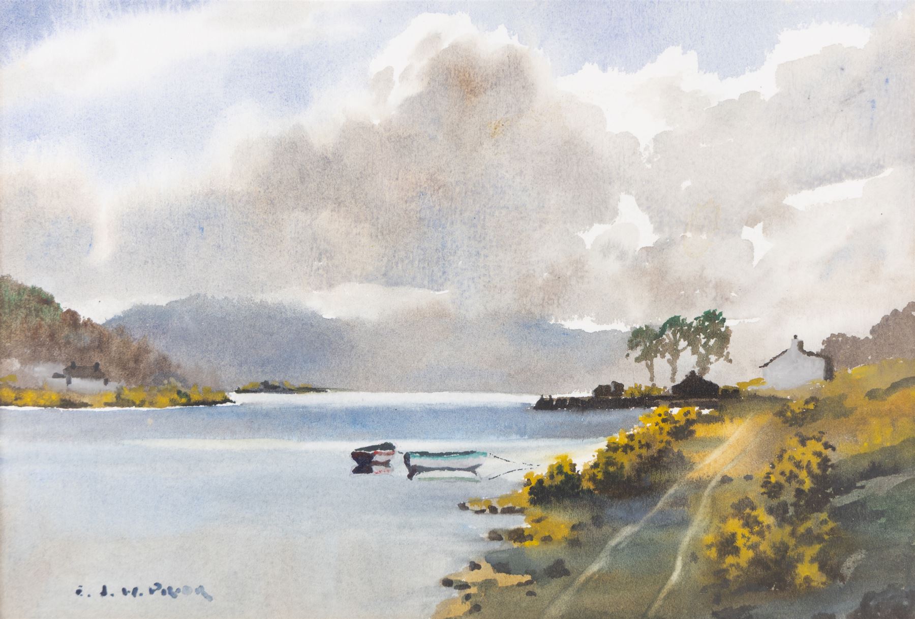 Ebenezer John Woods (Jack) Prior (British 1914-1988): 'The Estuary Near Arnside' and 'Flowerdale Bay -Gairloch Wester Ross', two watercolours signed, titled verso 18.5cm x 27.5cm; together with a signed print (3)