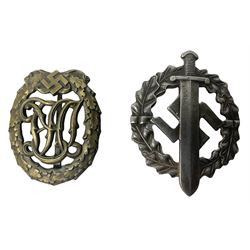 Two WW2 German Sports badges - SA sports badge marked verso 'W.Redo Eigentum D. Obersten SA. Fuhrung Saar Lautern'; and DRL sports badge marked verso 'Wernstein Jena D.R.G.M. 35269' (2)