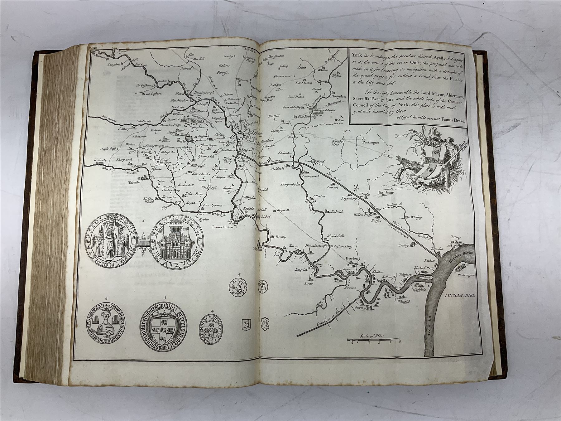 Drake Francis: Eboracum: Or The History And Antiquities Of The City Of York. 1736 William Boyer London, with copper plates, rebacked full calf binding