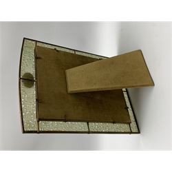 Early 20th century Chinese jade mounted photograph frame, of rectangular form the pierced jade frame carved with flowers and birds, the top panel carved with Foo dogs flaking an applied carved lavender coloured boss, with easel support verso, H33cm
