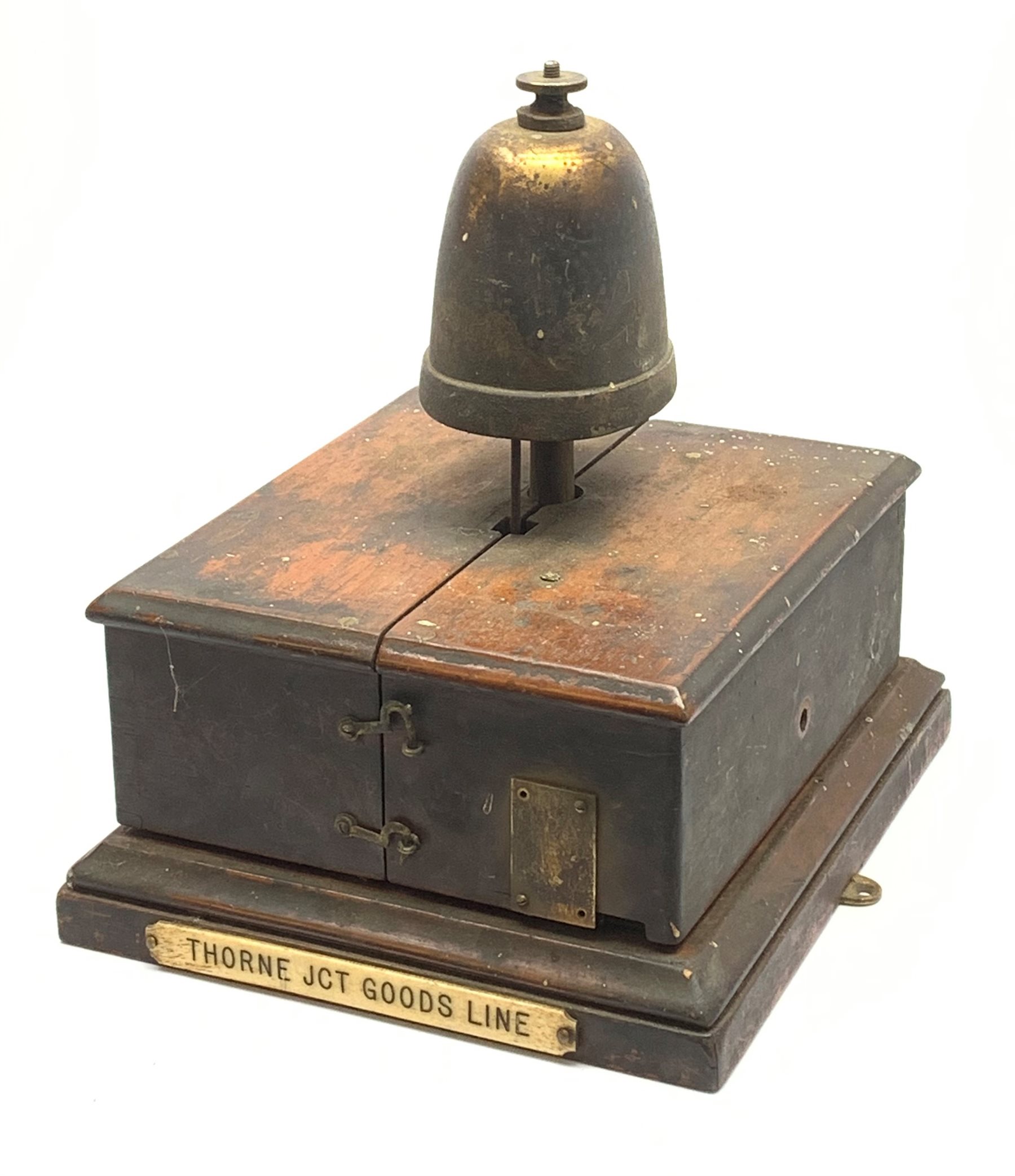 Railway signal box walnut cased block bell, unmarked but probably LNER