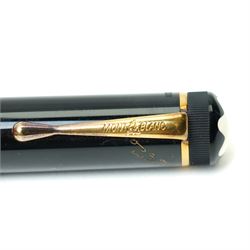 Montblanc Meisterstück Oscar Wilde limited edition fountain pen, black resin cap and barrel with marbled ivory and black patterned lower barrel and gold-plated fittings, the cap signed with Oscar Wilde facsimile and surmounted by the white star emblem, fitted with a medium 18K (750) gold nib engraved 4810, 1994 and MONTBLANC, model no. 28616, presented in original lined fitted case in the form of a book with outer box