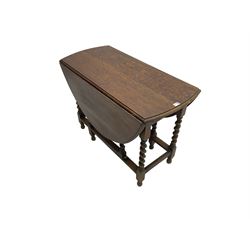 19th century drop-leaf gate-leg breakfast table, oval top raised on spiral turned supports united by stretcher