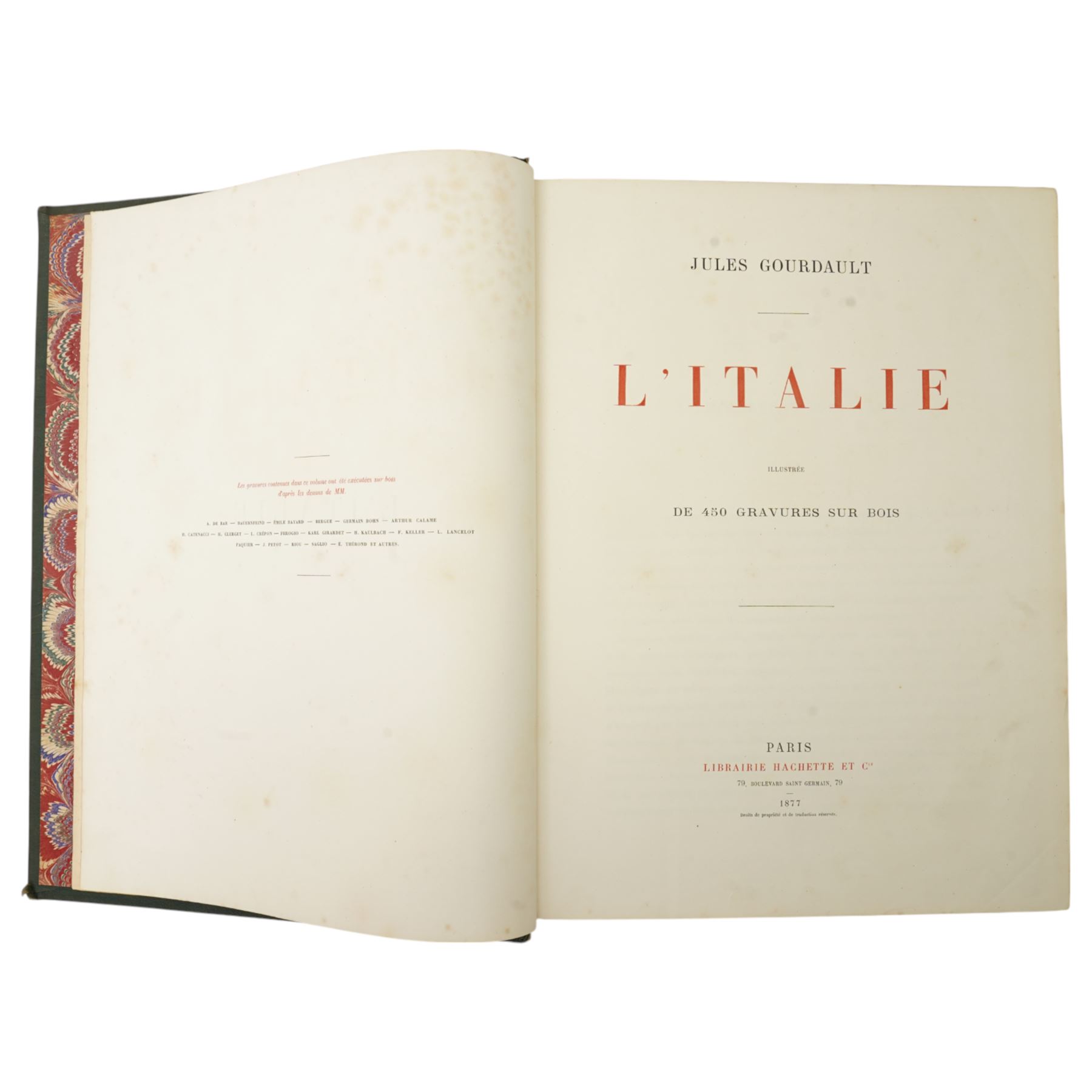 Gourdault, Jules - 'L'Italie'  published Paris 1877 by Libraire Hachette, illustrated, decorative boards and all edges gilt