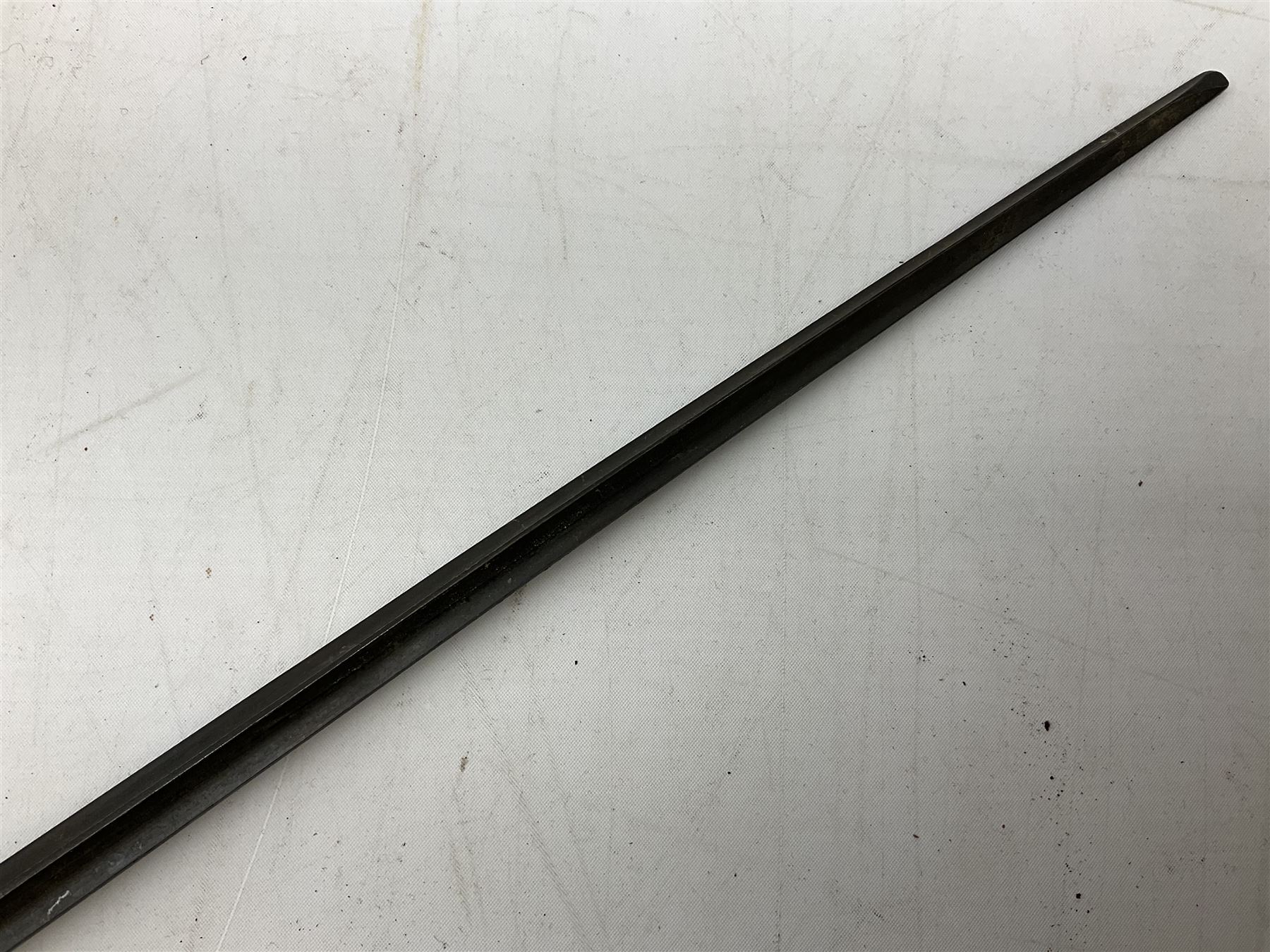 British Pattern 1876 socket bayonet with 43cm steel triangular blade L52cm overall; another socket bayonet with cruciform blade; No.4 Mk.II spike bayonet in metal scabbard with webbing frog; and 1955 Army jack knife by J.H. Thompson Sheffield (4)