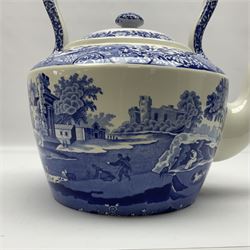 Spode blue and white kettle, decorated in the Italian pattern, with printed mark beneath, H30cm.