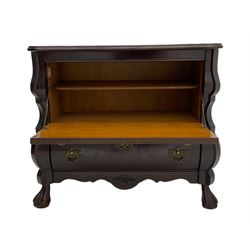 Continental mahogany Bombe chest, fall front compartment above single drawer