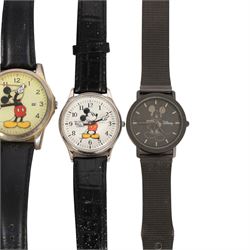 Six Disney Mickey/Minnie Mouse watches, two Mickey Mouse ring watches and a clip on stop watch