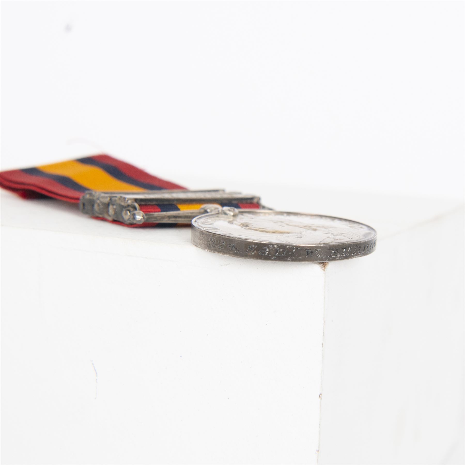 Queen South Africa medal with clasps for Johannesburg, Orange Free State and Cape Colony, Kings South Africa medal with clasps for South Africa 1902 and South Africa 1901 and G.V.R Army Meritorious Service Medal, all awarded to different soldiers 