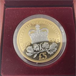 Queen Elizabeth II Bailiwick of Jersey 2013 'Coronation Jubilee' gold proof five pound coin, cased with certificate