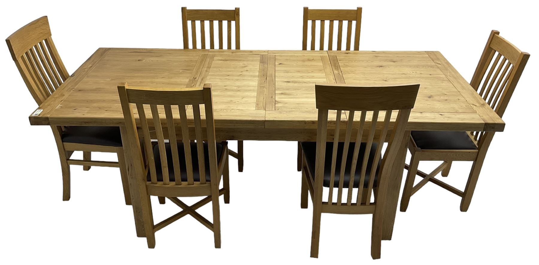 Oak rectangular dining table, pull-out extending top with two ...