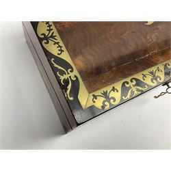 Regency mahogany and brass inlaid writing slope, the hinged lid with coromandel inlay with ornate brass decoration and central engraved plaque reading N.Taylor lifting to reveal purple velvet lined and compartmented interior, with twin campaign handles and key, W45cm H15cm D25cm