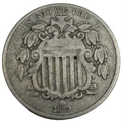 Error coin, United States of America 1869 five cents with S of 'TRUST' omitted, possible die flaw 