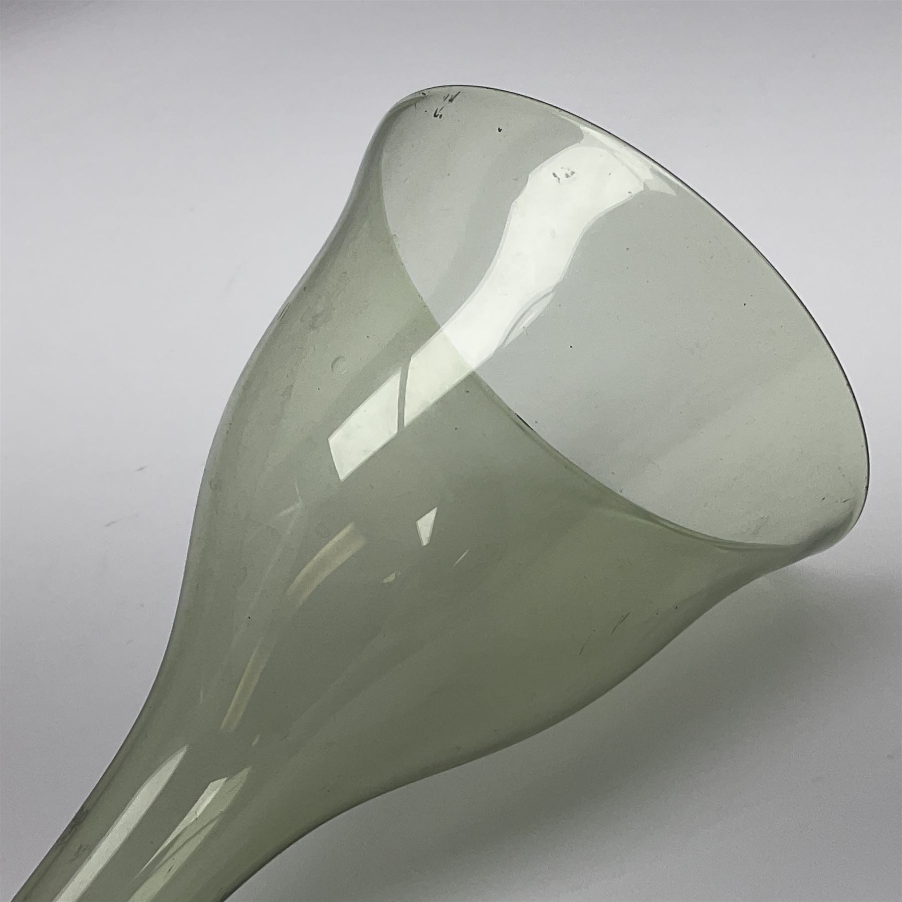 Georgian hand-blown green glass wine funnel, H32cm