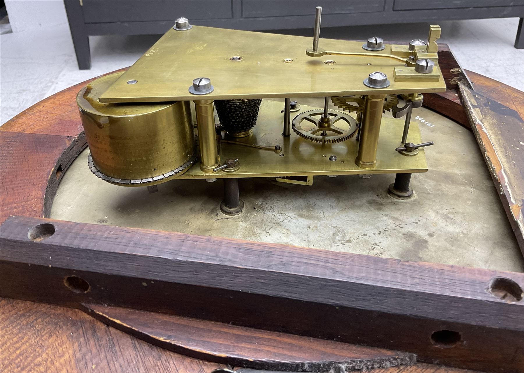 English - Early 20th century 8-day oak cased wall clock c1920, with a spun bezel and 12