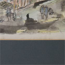 Tom McGuinness (Northern British 1926-2006): Outside the Mine, watercolour and ink signed 20cm x 49cm 