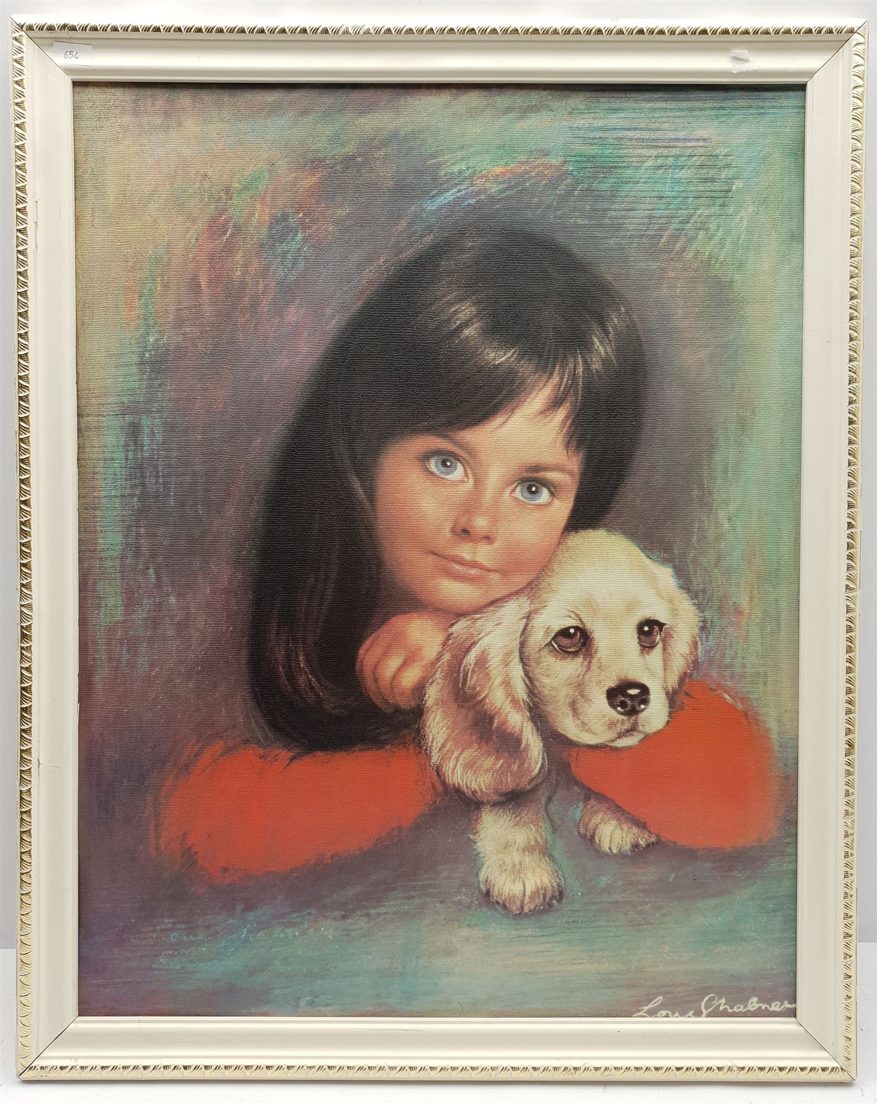 After Louis Shabner (British 1917-1981): Girl with Dog, colour print 57cm x 44cm