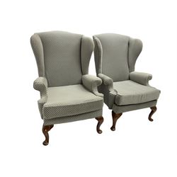 Parker Knoll - pair vintage wingback armchairs, on cabriole front feet
