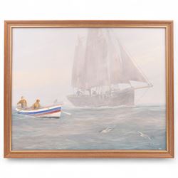 Robert Overy (British 1928-2018): Boats off Scarborough, two oils on canvas board signed and dated '92, larger 39cm x 49cm (2)