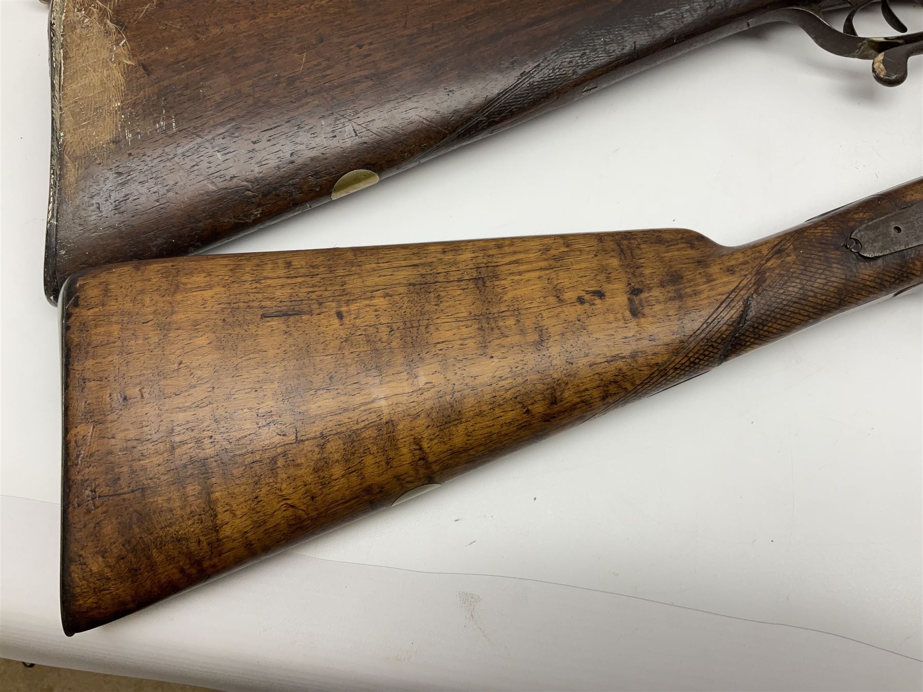 UNPROOFED/OUT OF PROOF SO RFD ONLY - three guns in poor condition comprising 19th century G. Coop 12-bore side-by-side double barrel hammer shotgun; 14-bore single barrel percussion sporting gun composed of various parts with cut-down barrel; and non-firing mock snider action ornamental gun (3)