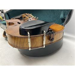 French violin c1900 labelled Guadagnini with 35.5cm two-piece maple back and ribs and spruce top, labelled 'Joannes Baptista Guadagnini Pla Centinus Fecit Mediolani 17**' L59cm overall; in hard carrying case