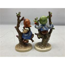 Seven Goebel Hummel figures, comprising Chimney Sweep 12/I, Apple Tree Girl 14/I, Apple Tree Boy,  Little Goat Herder 200/I, Surprise 94 3/0, Signs of Spring 203/20 and Wayside Harmony 111/30, tallest H15cm