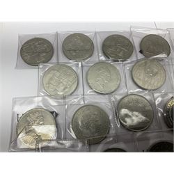 Thirty-six Queen Elizabeth II cupronickel five pound coins 