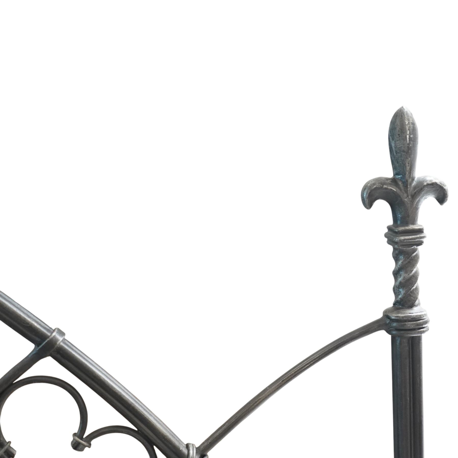 And So To Bed - 'Gothic' 6ft super king with slatted base, forged iron construction with silvered finish, wooden slatted base 
