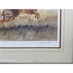 Robert E Fuller (British 1972-): 'Hares on the Run', limited edition print signed titled and numbered 250/550, 34.5cm x 93cm 