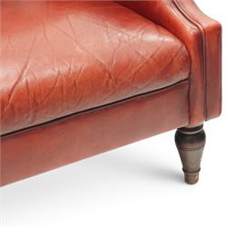 Laura Ashely - Georgian design Chesterfield style armchair, upholstered in back-buttoned crimson leather, on turned front supports