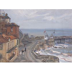 Florence Adelina Hess (Staithes Group 1891-1974): Figures at the Mouth of Cromer Pier, oil...