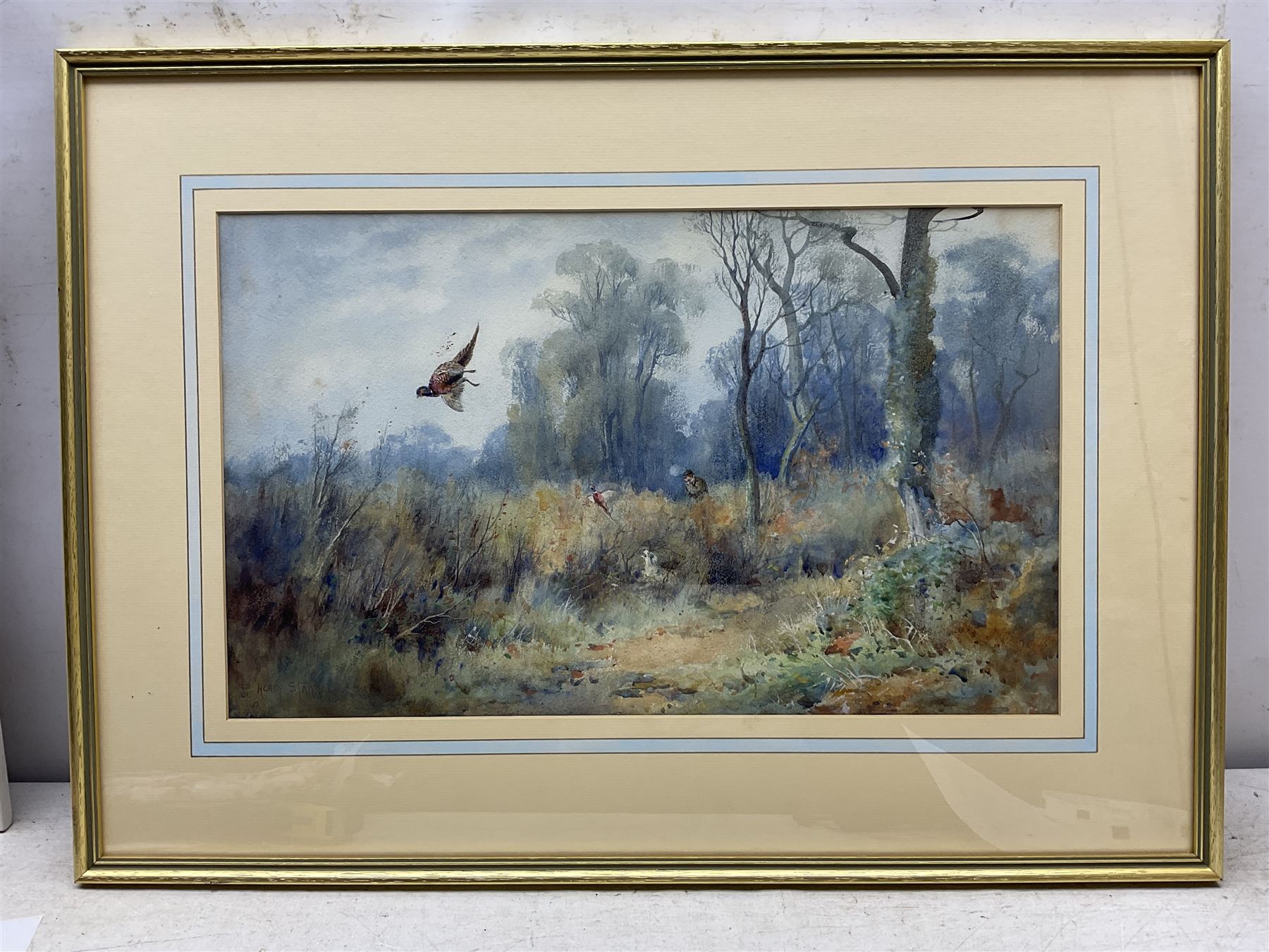 Henry John Sylvester Stannard RBA (British 1870-1951): Flushing Pheasants, watercolour signed 31cm x 52cm 