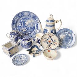 19th century and later English ceramics, including pearlware coffee pot, leaf pickle dishe...