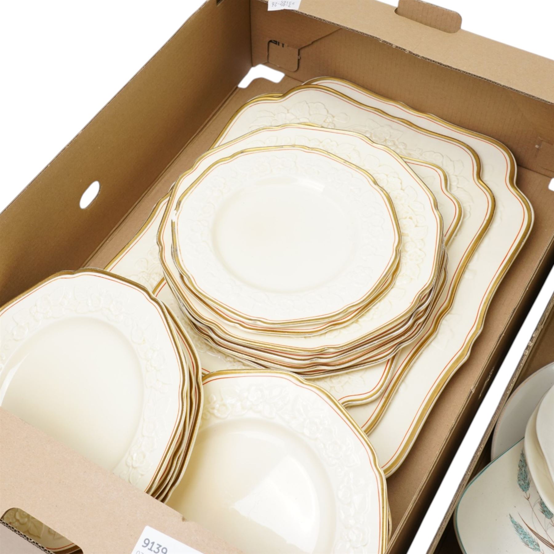 Crown Ducal Gainsborough pattern part dinner service, Paragon Country Lane pattern part tea set etc in two boxes