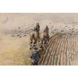 George Anderson Short (British 1856-1945): 'Plowing Up The Hill', mixed media signed title...