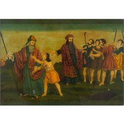 Four mid-19th century reverse glass mezzotints, 'Joseph sold by his brethren to the Ishmaelites' 'St Luke' 'St John' and 'St Matthew', 34cm x 24cm (4)