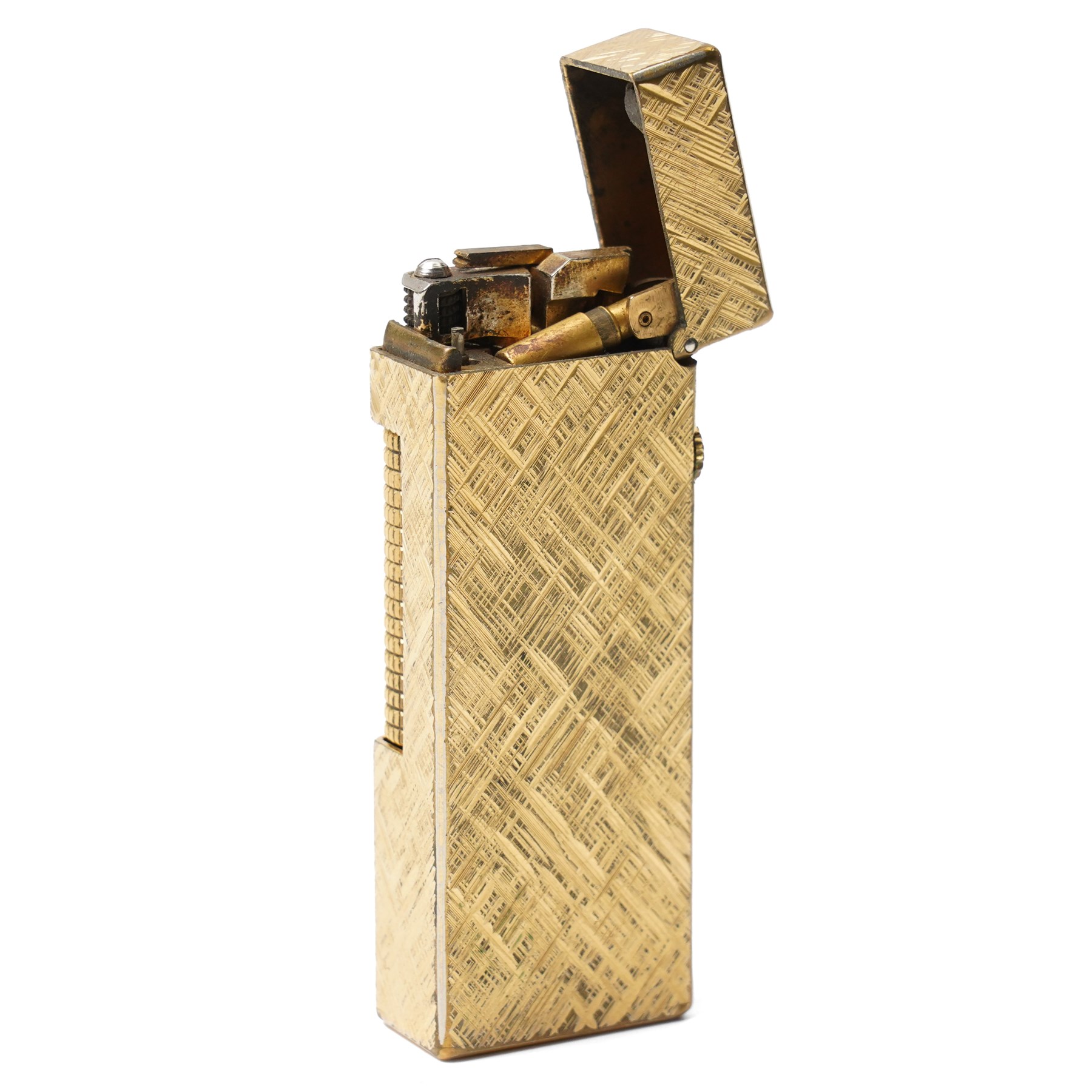 Dunhill gold-plated lighter, with textured case, boxed