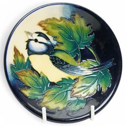 Moorcroft Peaches pattern globular vase from the Mediterranean series H11cm, Ingleswood saucer dish designed by Philip Gibson and a Prairie Summer vase H10cm (3) 