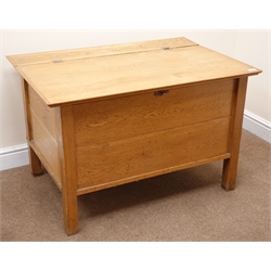  Early 20th century oak blanket box, hinged lid, stile supports, W100cm, H64cm, D68cm  