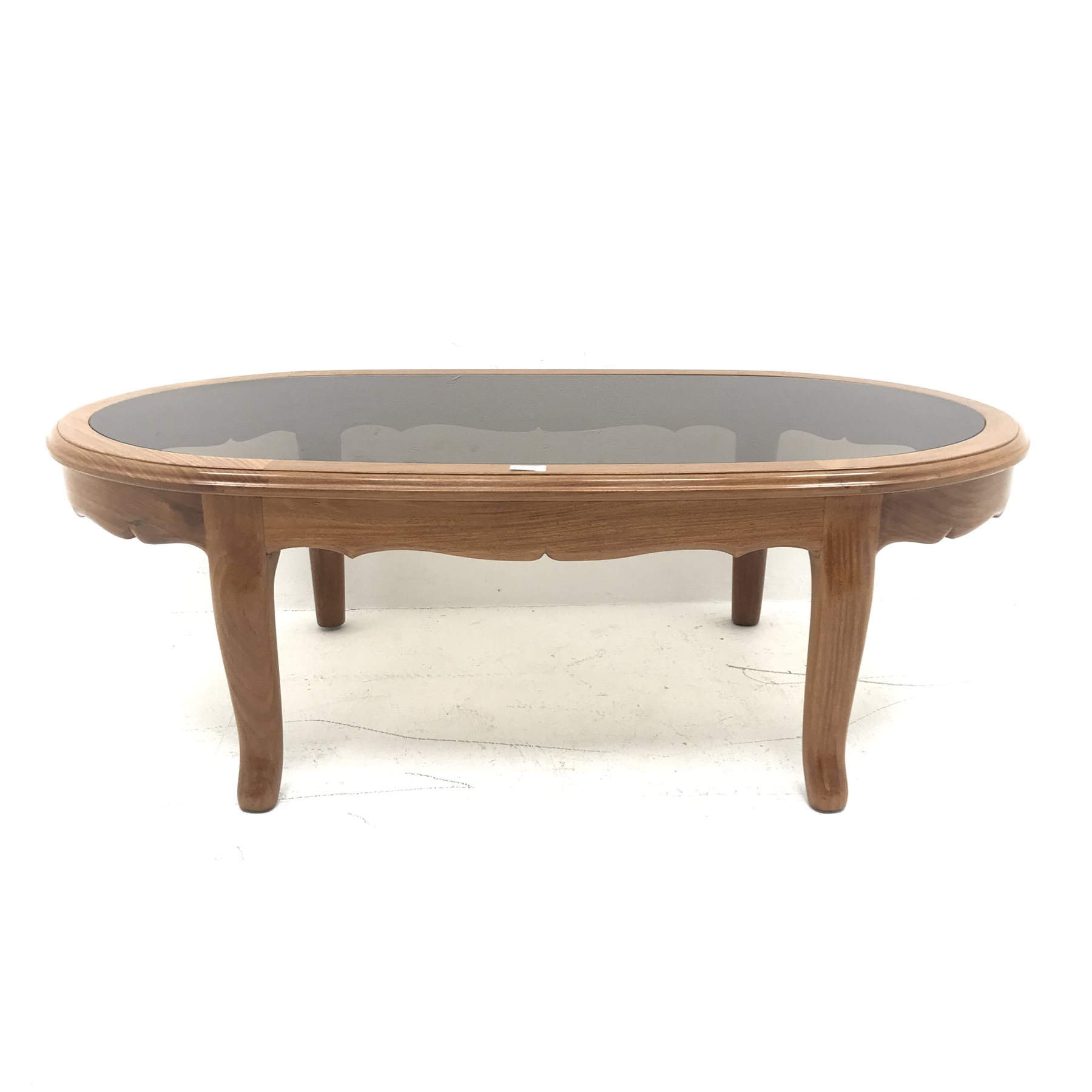 Chinese rosewood coffee table with inset glass top, cabriole legs
