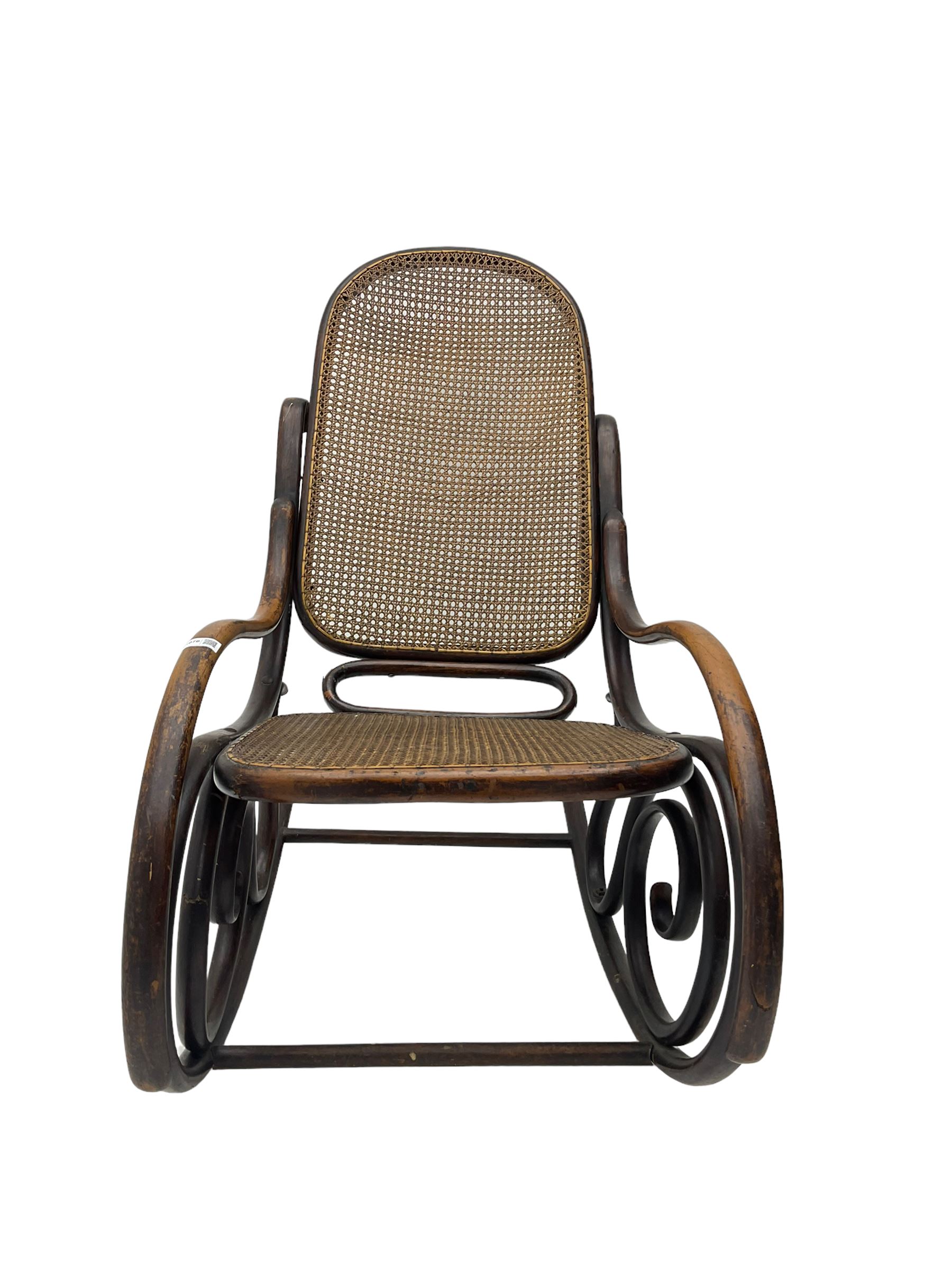 Early 20th century Michael Thonet design bentwood rocking chair, with cane seat and back