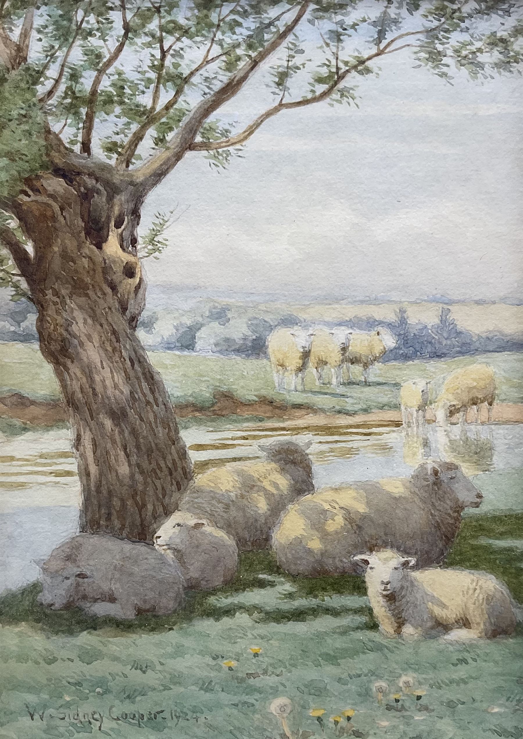 William Sidney Cooper (British 1854-1927): Sheep in the Shade, watercolour signed and dated 1924, 18cm x 12cm