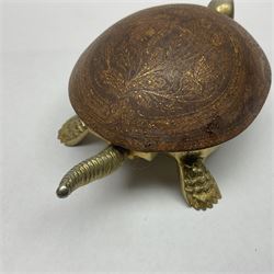 Gilt bronze novelty table bell, modelled as a tortoise, the shell concealing a clockwork movement, with impressed marks beneath, H6cm