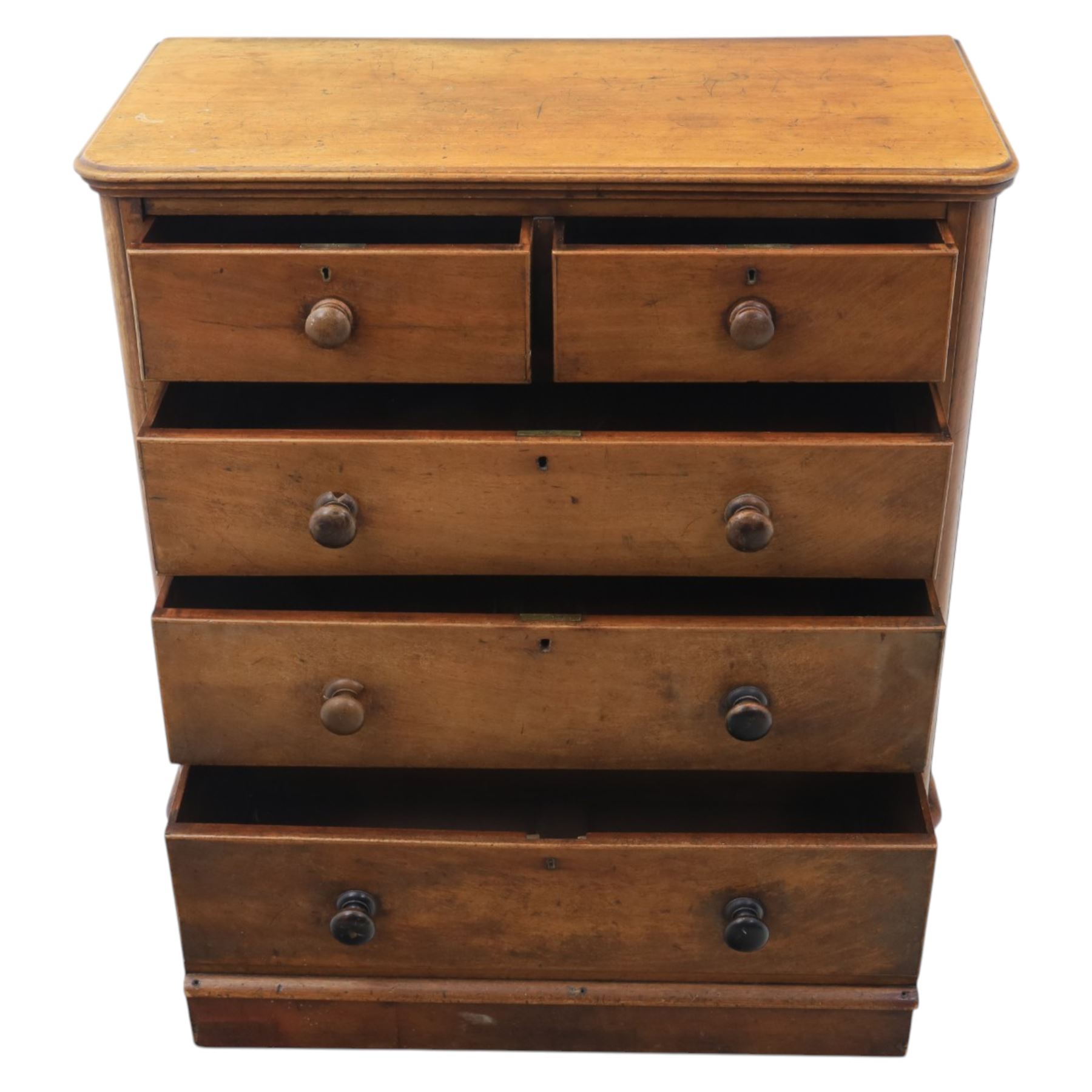 Victorian mahogany chest, fitted with two short and three long drawers