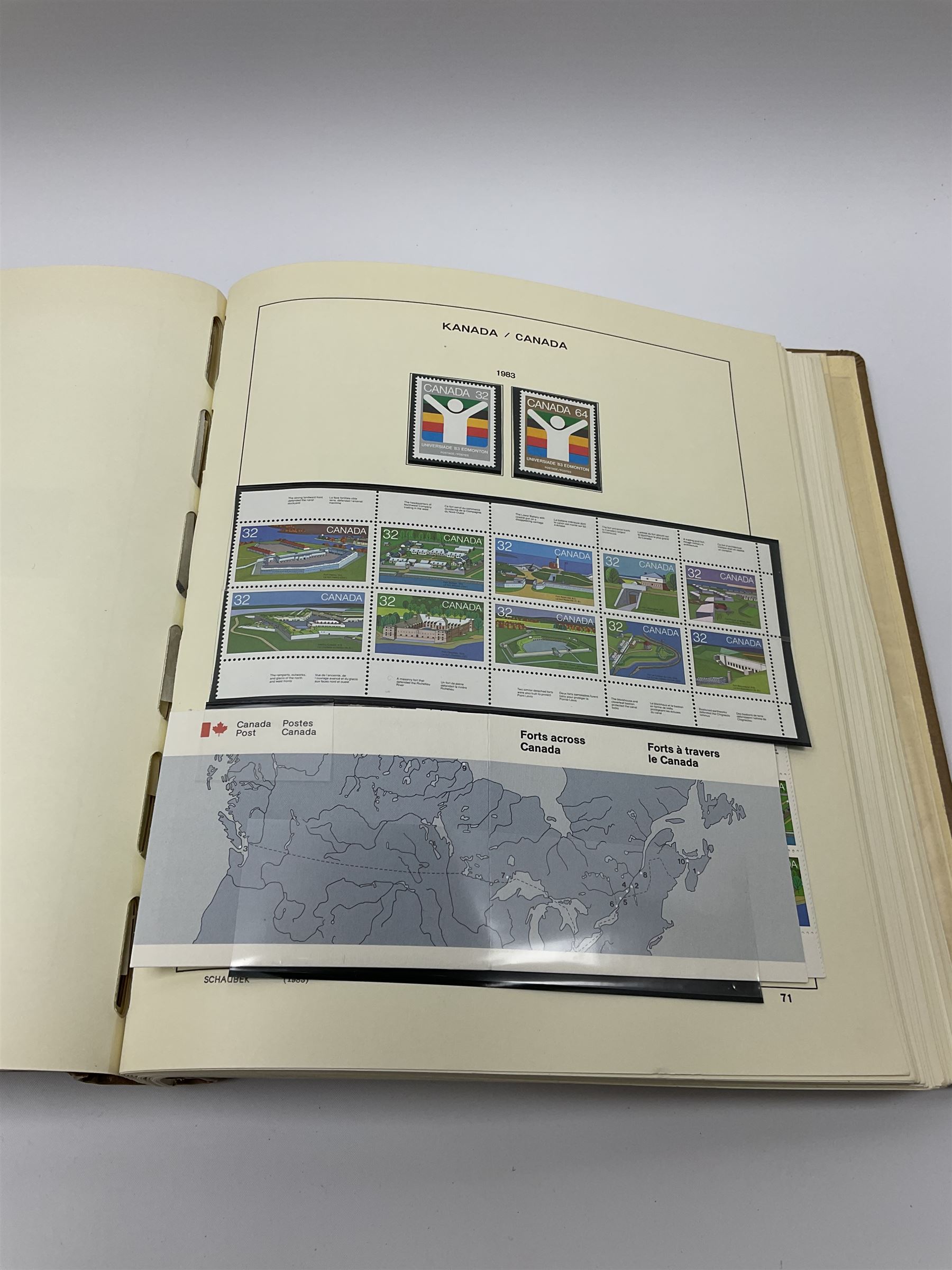 Collection of mostly mint Canadian stamps from 1952 onwards, including some higher values, housed in a 'Schaubek Briefmarken Album Nr944 Kanada' 