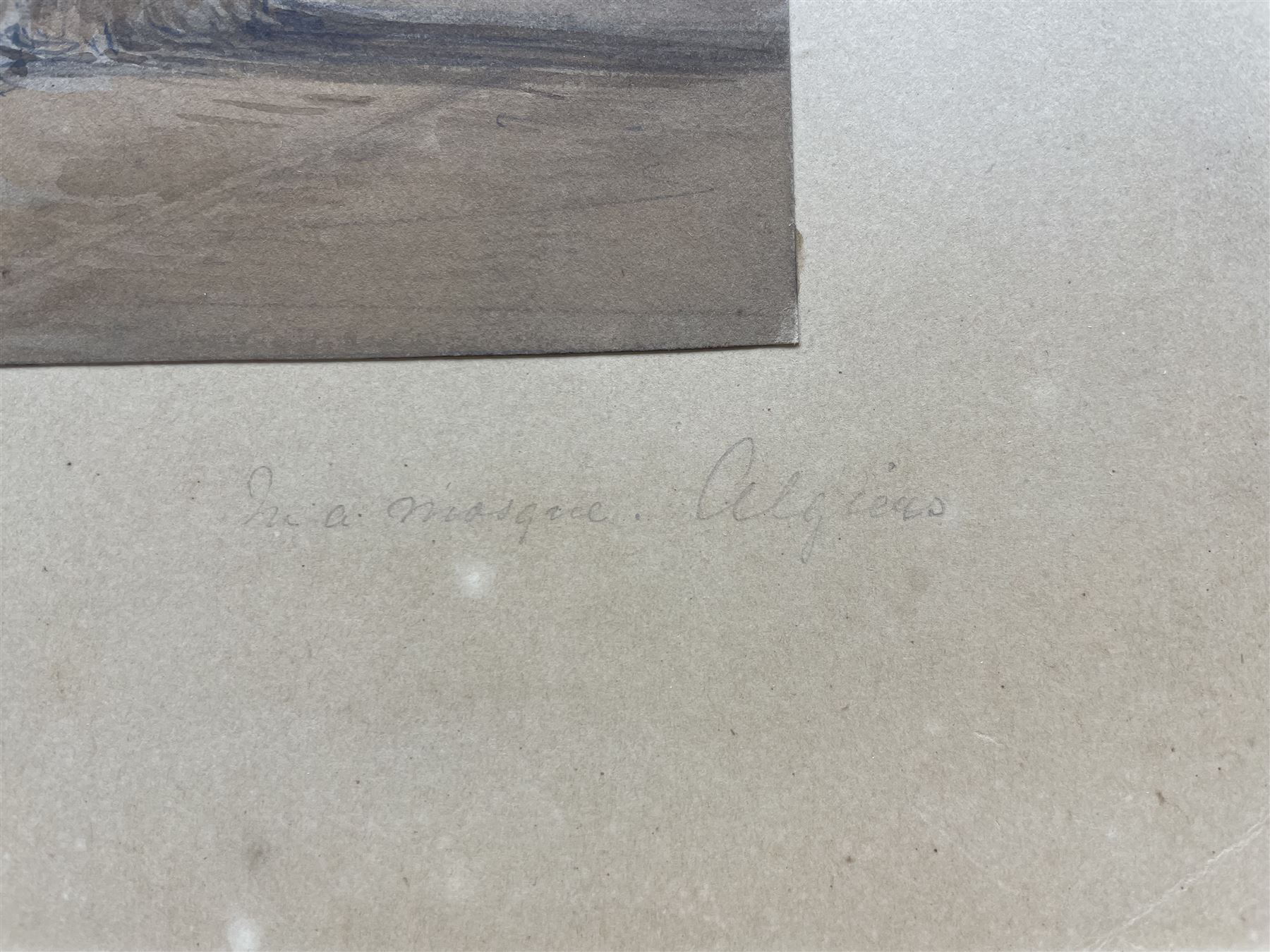 Eugene Delacroix (French 1798-1863): 'In an Algerian Mosque', watercolour signed with the artist's studio stamp 'E.D' lower left (L.838a), titled on the mount 17cm x 25cm
Provenance: Artist's studio mark (L.838a); his sale, Paris, Hôtel Drouot, 1860's 