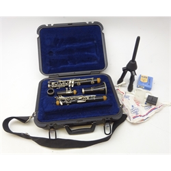  Selmer American clarinet in case no. 1400, in fitted hard case with tripod and other accessories   