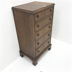 Regency style mahogany bow front chest, five graduating drawers, bracket shaped supports, W54cm, H93cm, D42c