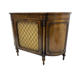 Regency style mahogany credenza side cabinet, crossbanded top