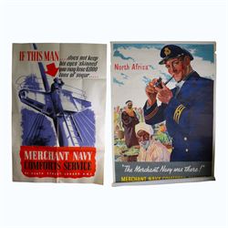 Two WWII British Merchant Navy Comforts Service posters 'If this man .... does not keep hi...